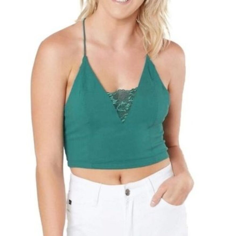 Free People NWT The Century Brami (Bra+Cami) Green Lace Halter Tank Top Size M
